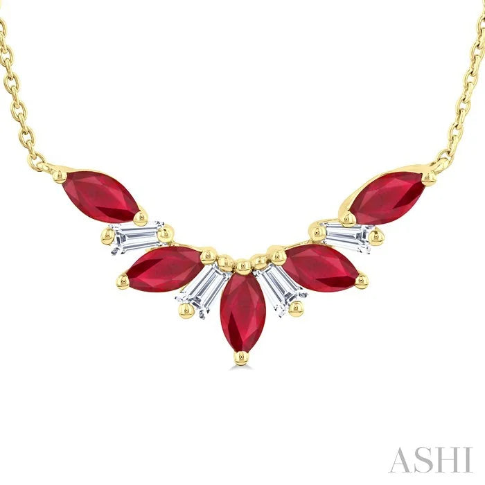 Marquise Shape Gemstone & Diamond Necklace