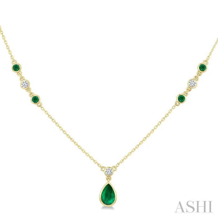 Pear Shape Gemstone & Diamond Drop Necklace