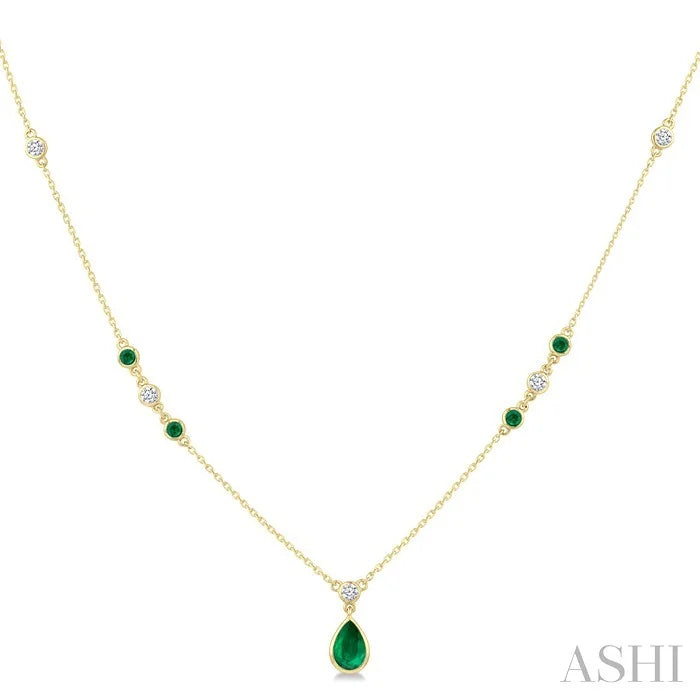 Pear Shape Gemstone & Diamond Drop Necklace