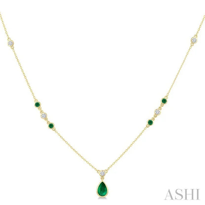 Pear Shape Gemstone & Diamond Drop Necklace