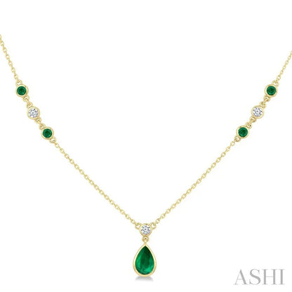 Pear Shape Gemstone & Diamond Drop Necklace