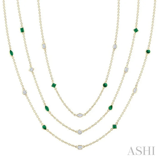 Mixed Shape Gemstone & Diamond Station Necklace