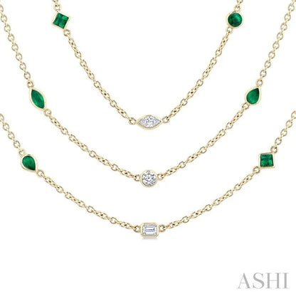 Mixed Shape Gemstone & Diamond Station Necklace