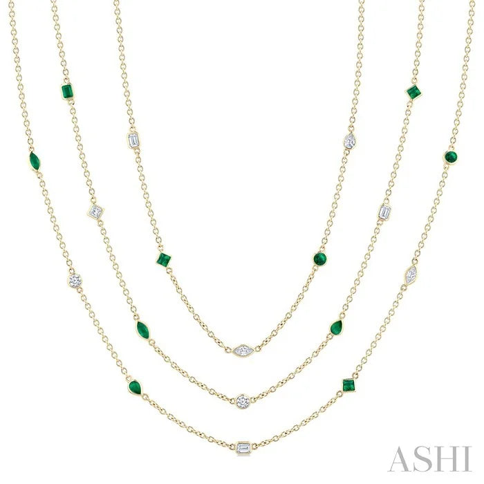 Mixed Shape Gemstone & Diamond Station Necklace