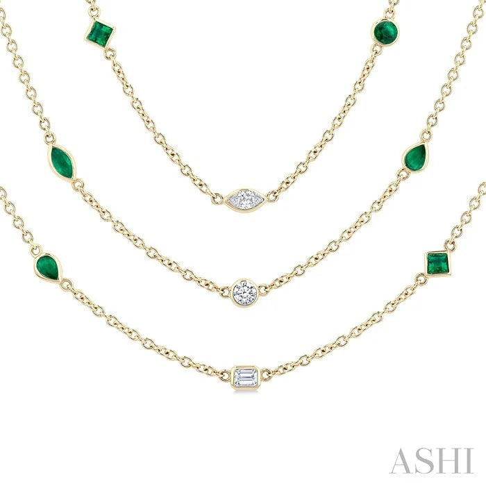 Mixed Shape Gemstone & Diamond Station Necklace