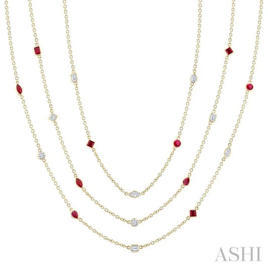 Mixed Shape Gemstone & Diamond Station Necklace