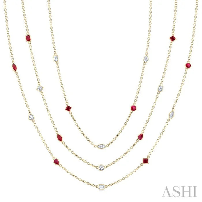 Mixed Shape Gemstone & Diamond Station Necklace