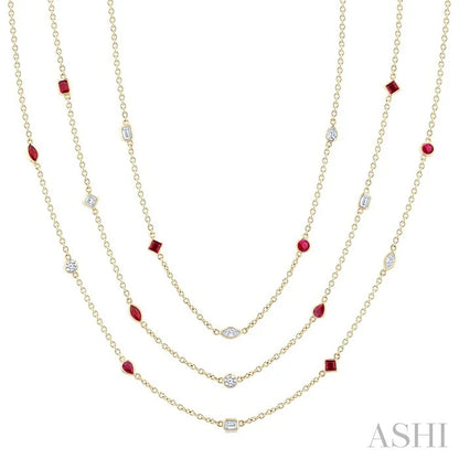 Mixed Shape Gemstone & Diamond Station Necklace