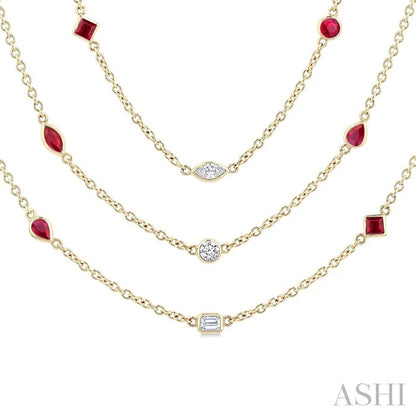 Mixed Shape Gemstone & Diamond Station Necklace