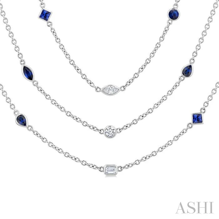 Mixed Shape Gemstone & Diamond Station Necklace