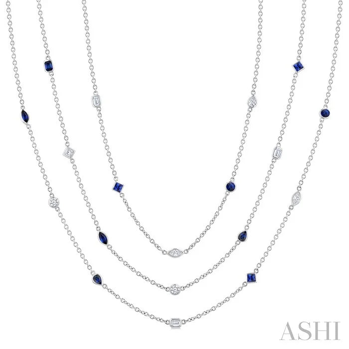 Mixed Shape Gemstone & Diamond Station Necklace