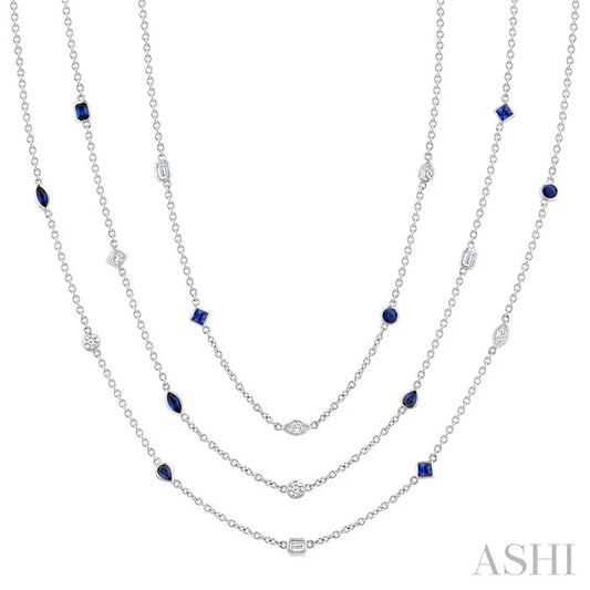 Mixed Shape Gemstone & Diamond Station Necklace