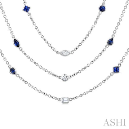 Mixed Shape Gemstone & Diamond Station Necklace