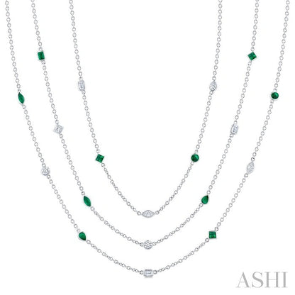 Mixed Shape Gemstone & Diamond Station Necklace