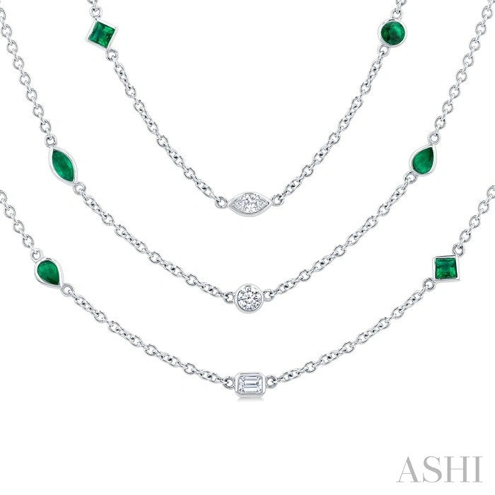 Mixed Shape Gemstone & Diamond Station Necklace