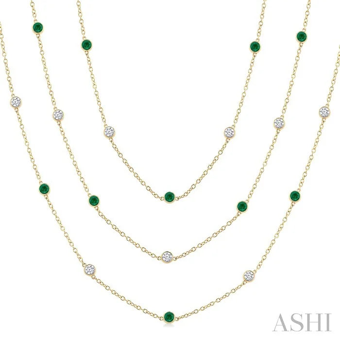 Round Shape Gemstone & Diamond Station Necklace