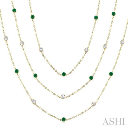 Round Shape Gemstone & Diamond Station Necklace