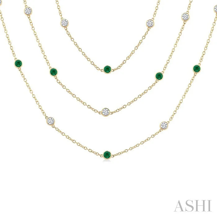 Round Shape Gemstone & Diamond Station Necklace