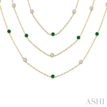 Round Shape Gemstone & Diamond Station Necklace