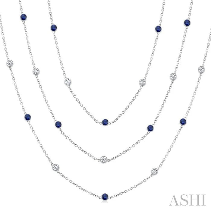 Round Shape Gemstone & Diamond Station Necklace