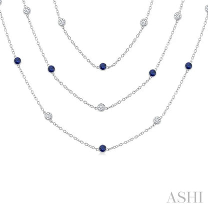 Round Shape Gemstone & Diamond Station Necklace