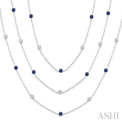 Round Shape Gemstone & Diamond Station Necklace