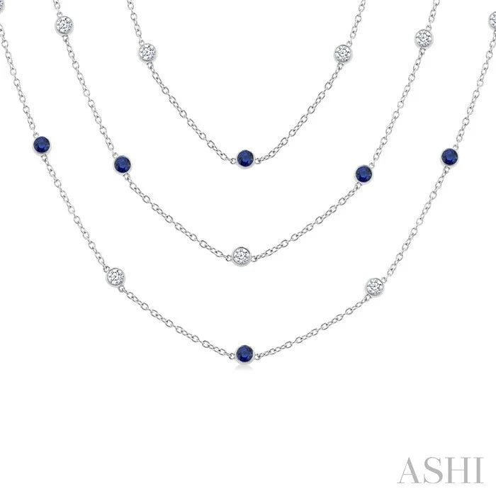 Round Shape Gemstone & Diamond Station Necklace