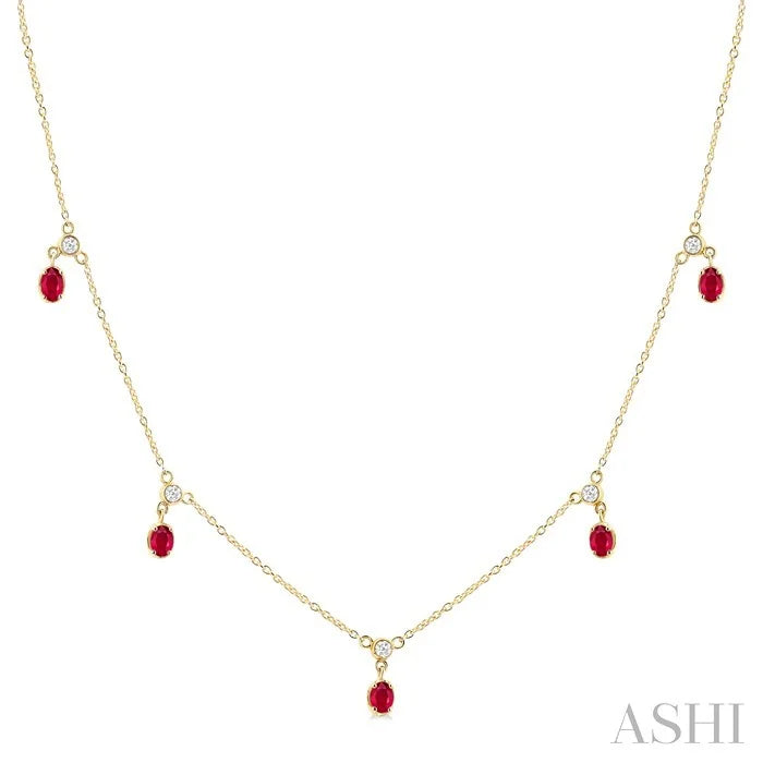 Oval Shape Diamond Dangle Station Necklace