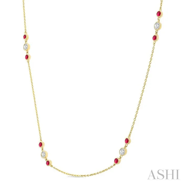 Gemstone & Diamond Station Necklace
