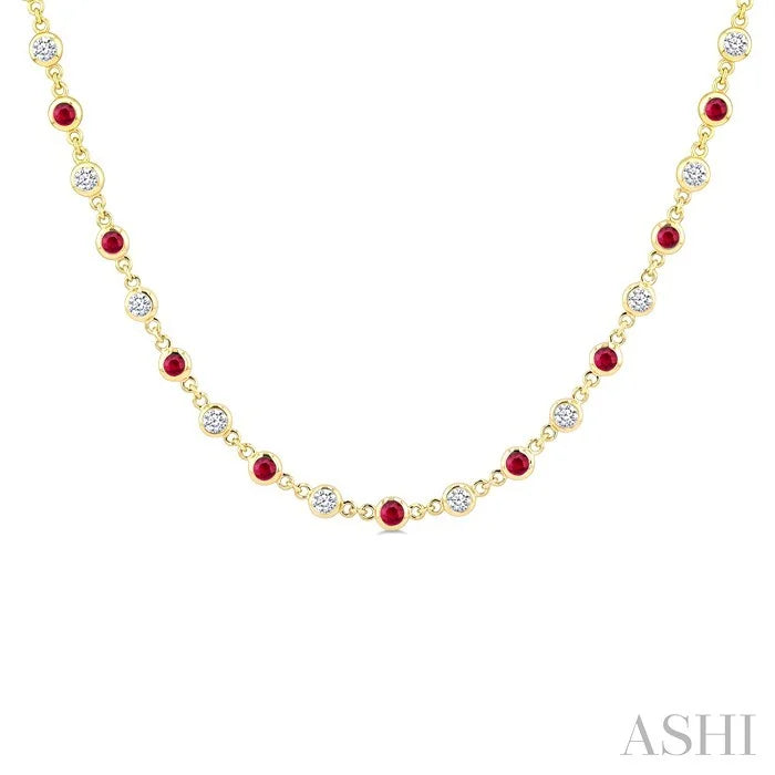 Bezel Alternate Gemstone & Diamond Necklace