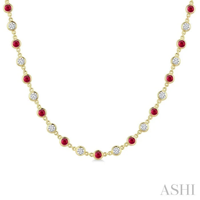 Bezel Alternate Gemstone & Diamond Necklace