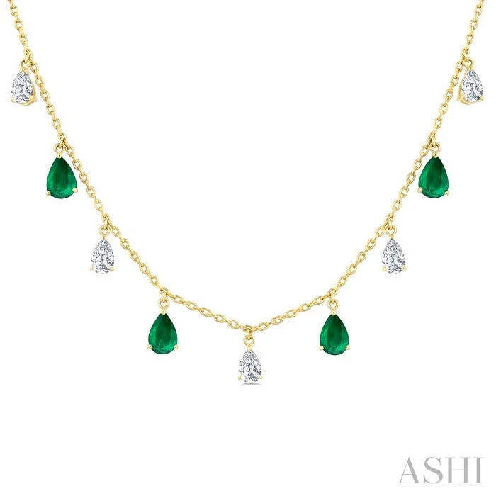 Pear Shape Gemstone & Diamond Station Necklace