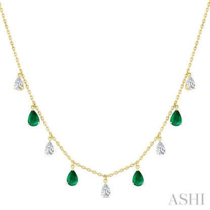 Pear Shape Gemstone & Diamond Station Necklace
