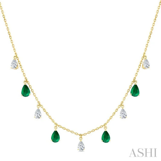 Pear Shape Gemstone & Diamond Station Necklace