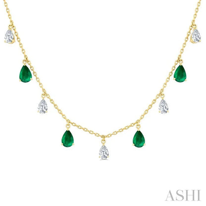 Pear Shape Gemstone & Diamond Station Necklace