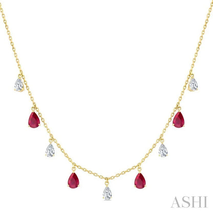 Pear Shape Gemstone & Diamond Station Necklace