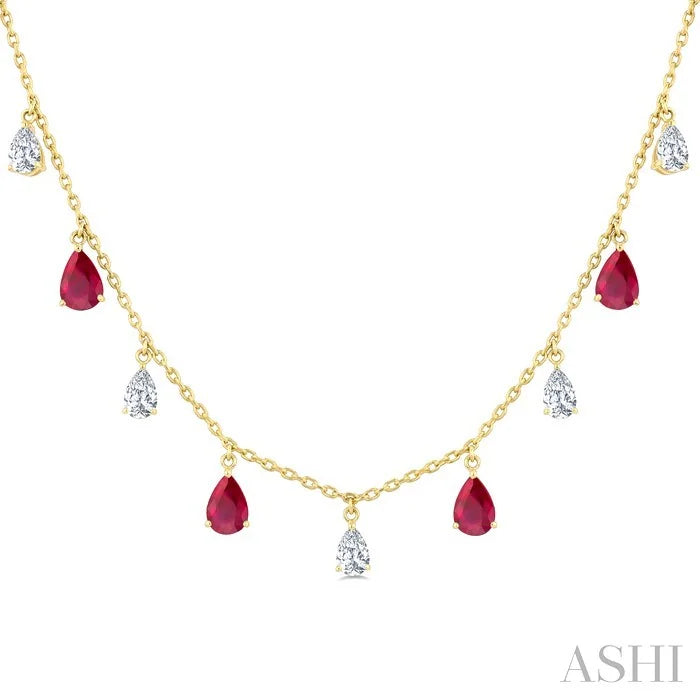 Pear Shape Gemstone & Diamond Station Necklace