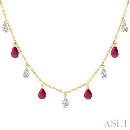 Pear Shape Gemstone & Diamond Station Necklace