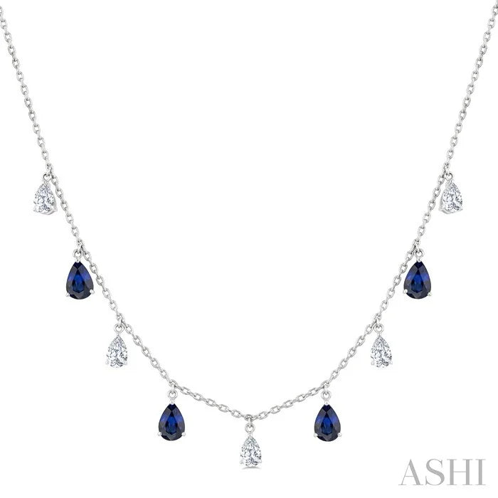 Pear Shape Gemstone & Diamond Station Necklace