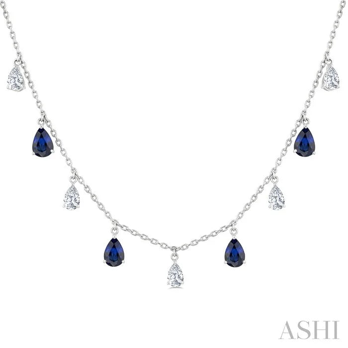 Pear Shape Gemstone & Diamond Station Necklace