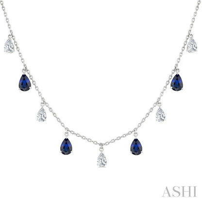 Pear Shape Gemstone & Diamond Station Necklace