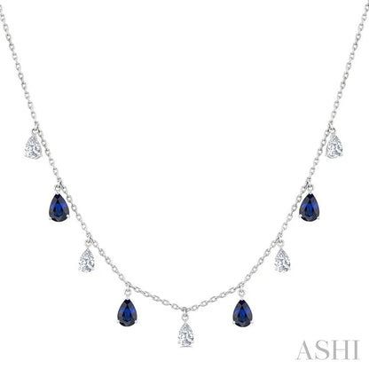 Pear Shape Gemstone & Diamond Station Necklace