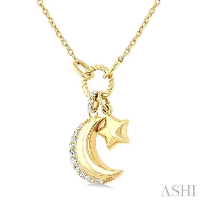 Crescent Moon & Star Charm Diamond Fashion Pendant