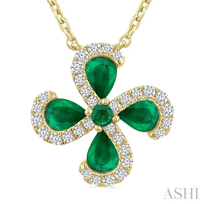 Pear Shape Floral Gemstone & Diamond Pendant