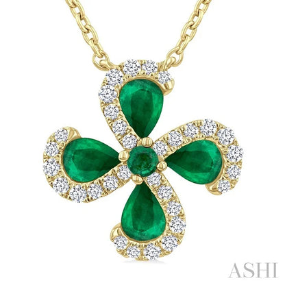Pear Shape Floral Gemstone & Diamond Pendant