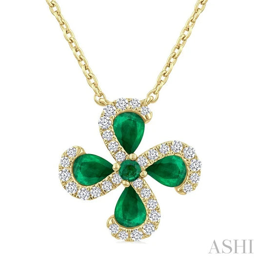 Pear Shape Floral Gemstone & Diamond Pendant