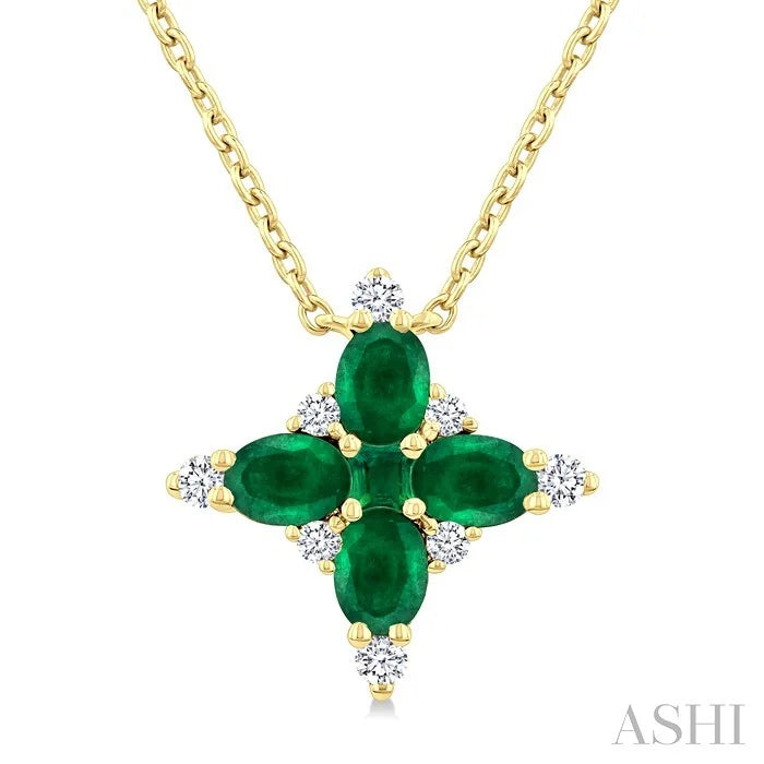 Oval Shape Floral Gemstone & Diamond Pendant