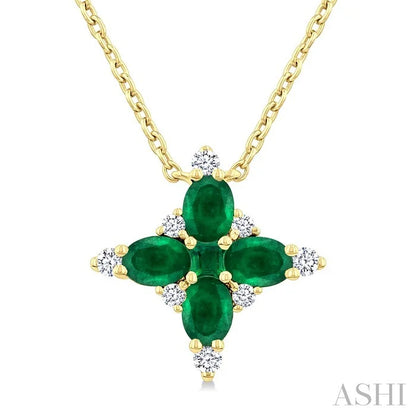 Oval Shape Floral Gemstone & Diamond Pendant