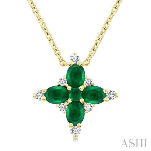 Oval Shape Floral Gemstone & Diamond Pendant
