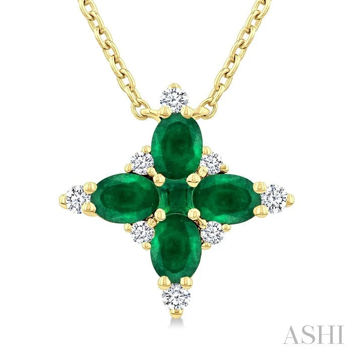 Oval Shape Floral Gemstone & Diamond Pendant